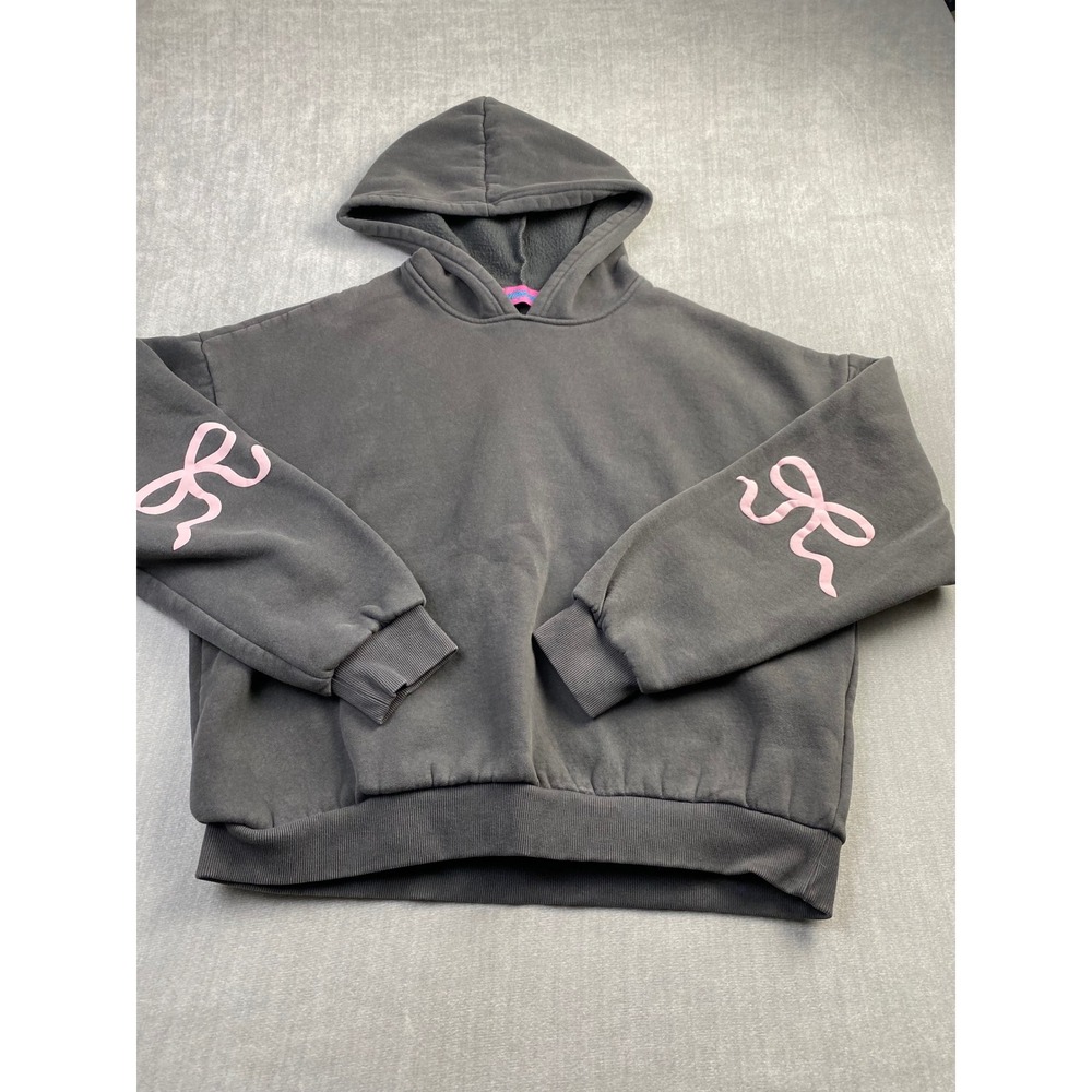 Edikted Pink Bow Sleeve Hoodie Charcoal Grey Oversized Sweatshirt Women Medium